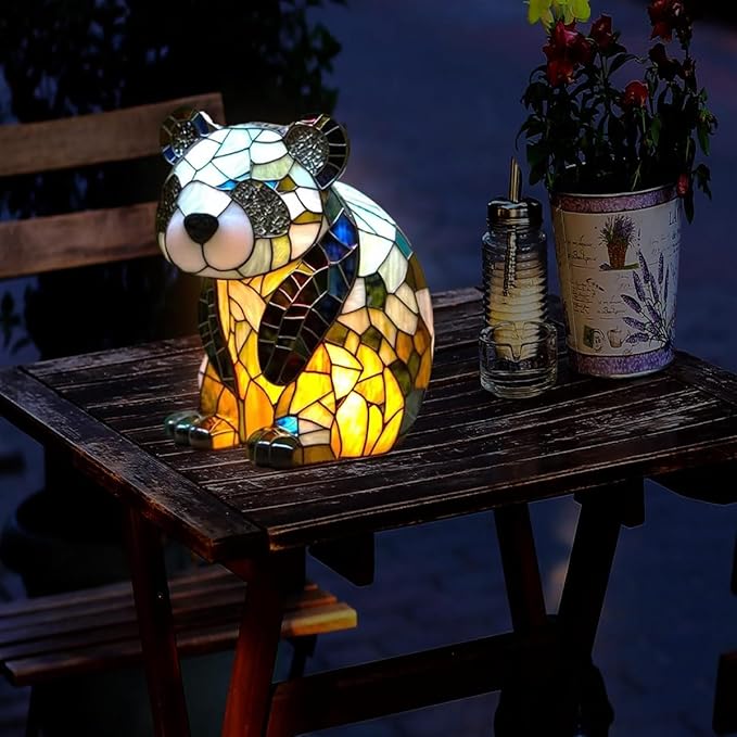 Resin Stained Glass Light Panda Table Light Night